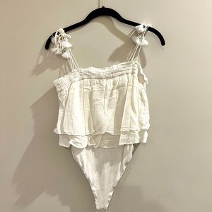 Free People white frills bodysuit, worn once
